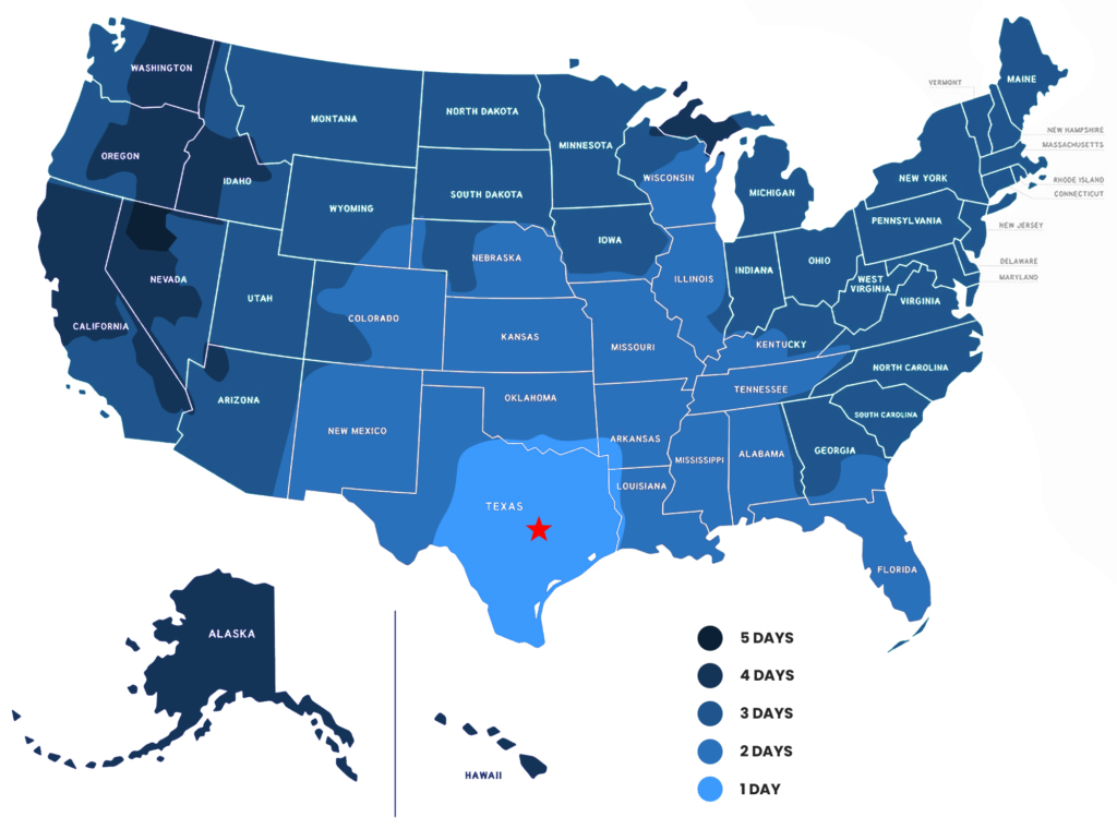 AMS Texas Warehousing Location on a map of the United States