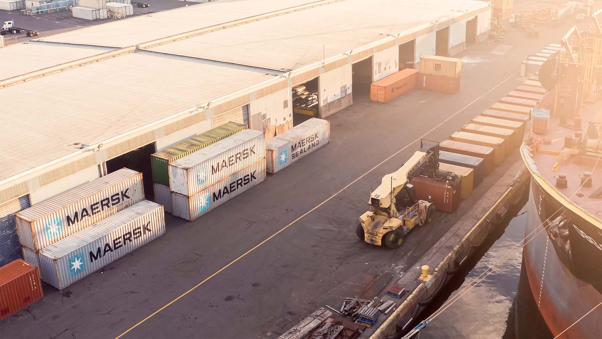 A shipping container yard inspection area