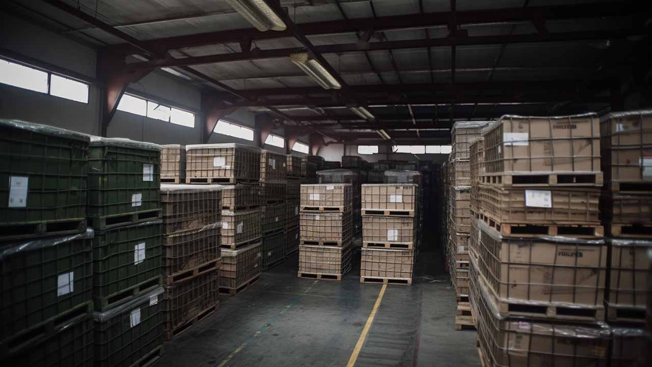 A customs bonded warehouse with materials and a forklift