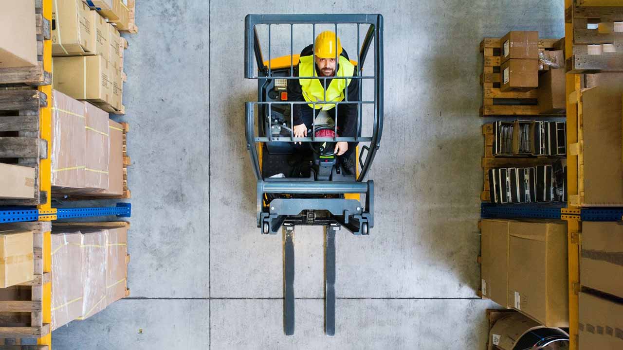 An overhead image of a forklift for warehouse equipment
