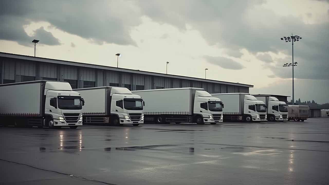 a logistics company line of trucks