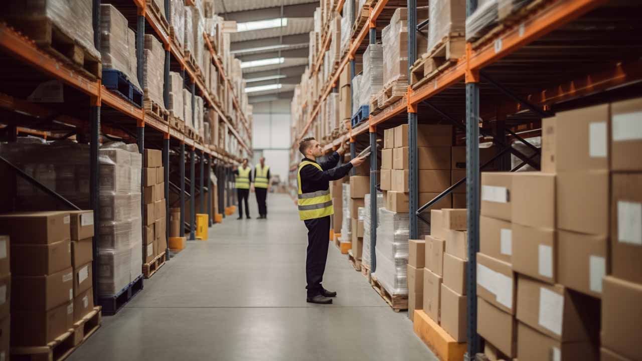 a retail warehouse worker picking items