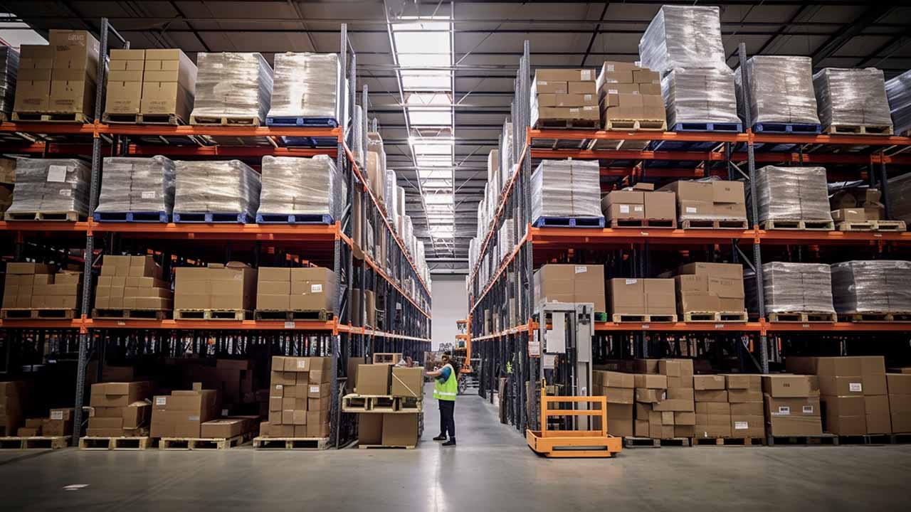 a large rack of goods in a fulfillment center