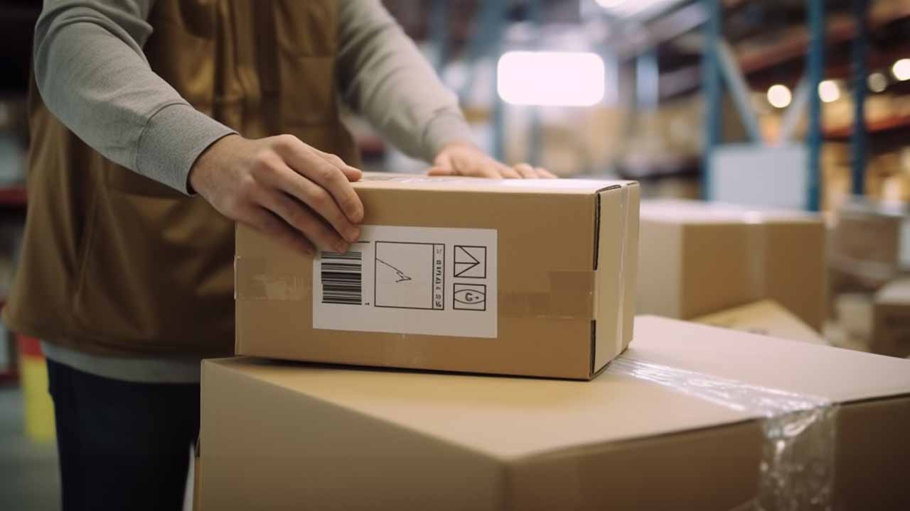 a worker packing a box for fulfillment