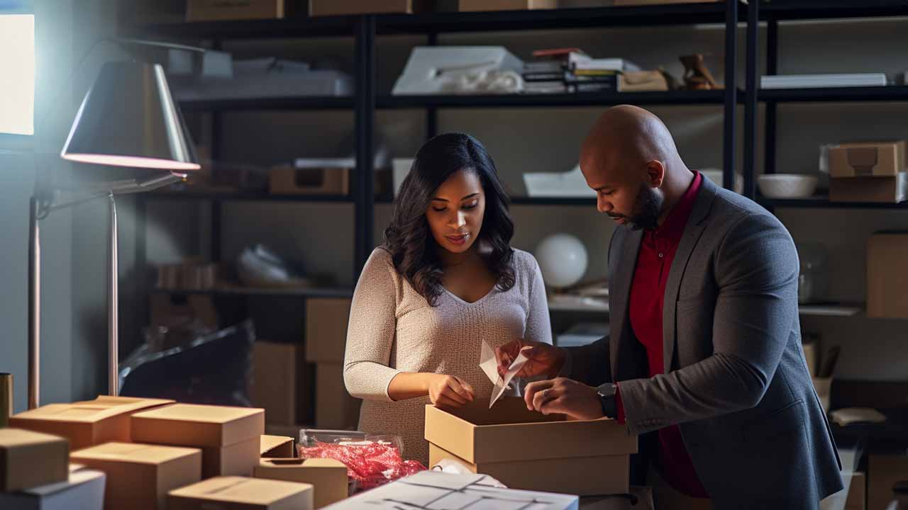 two people working on fulfilling orders