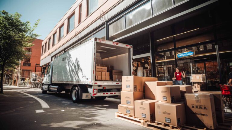 unloading a b2b delivery truck of boxes