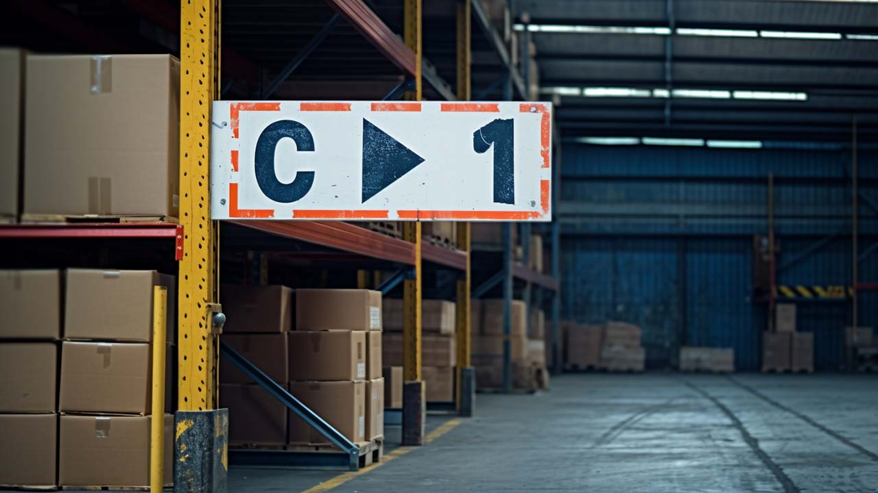 warehouse signage of an aisle number