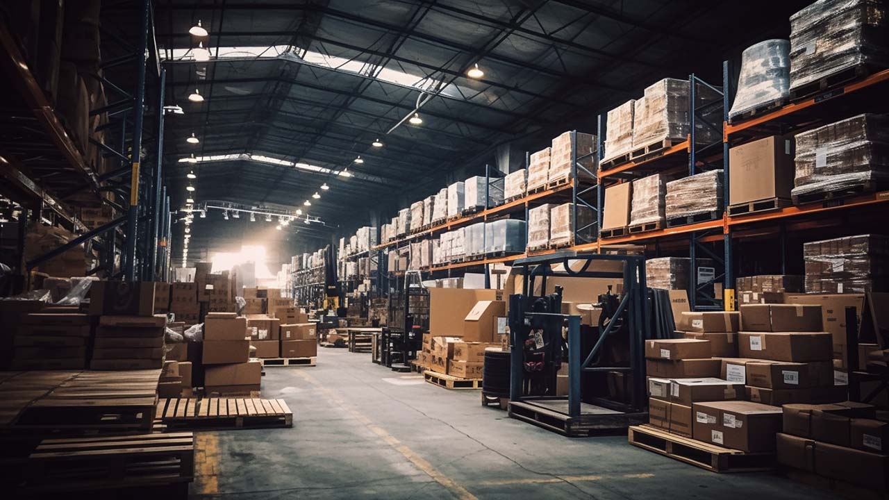 a warehouse with full shelves
