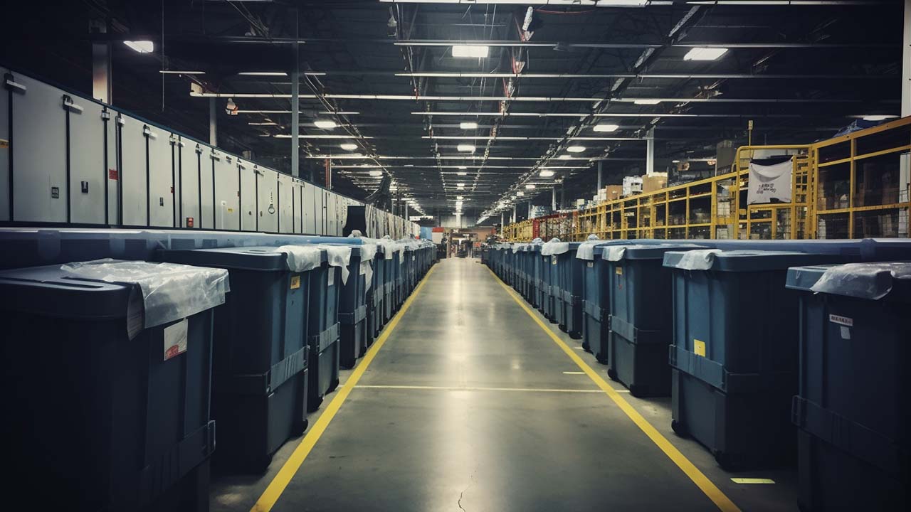 bins set up for warehouse cleaning