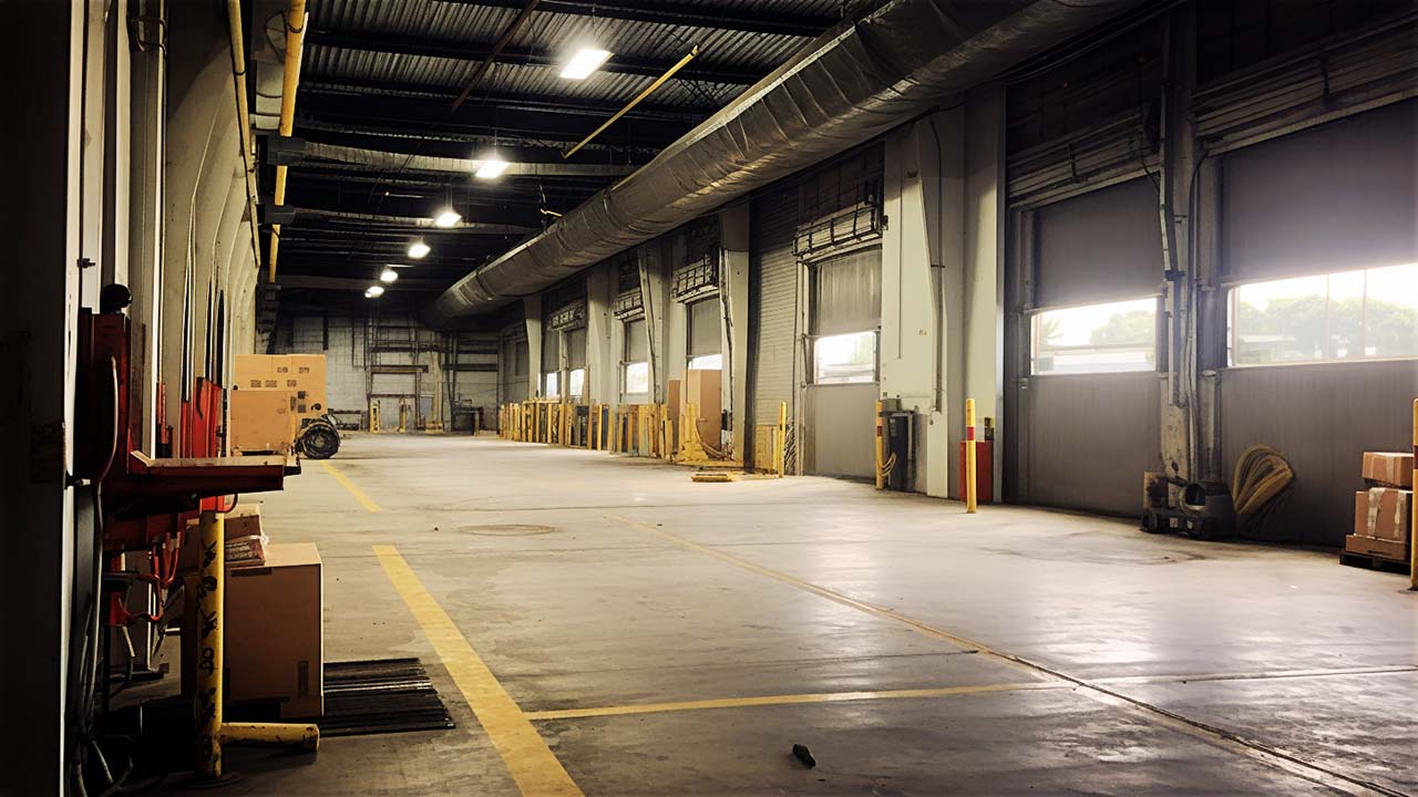 receiving area of loading docks in a warehouse