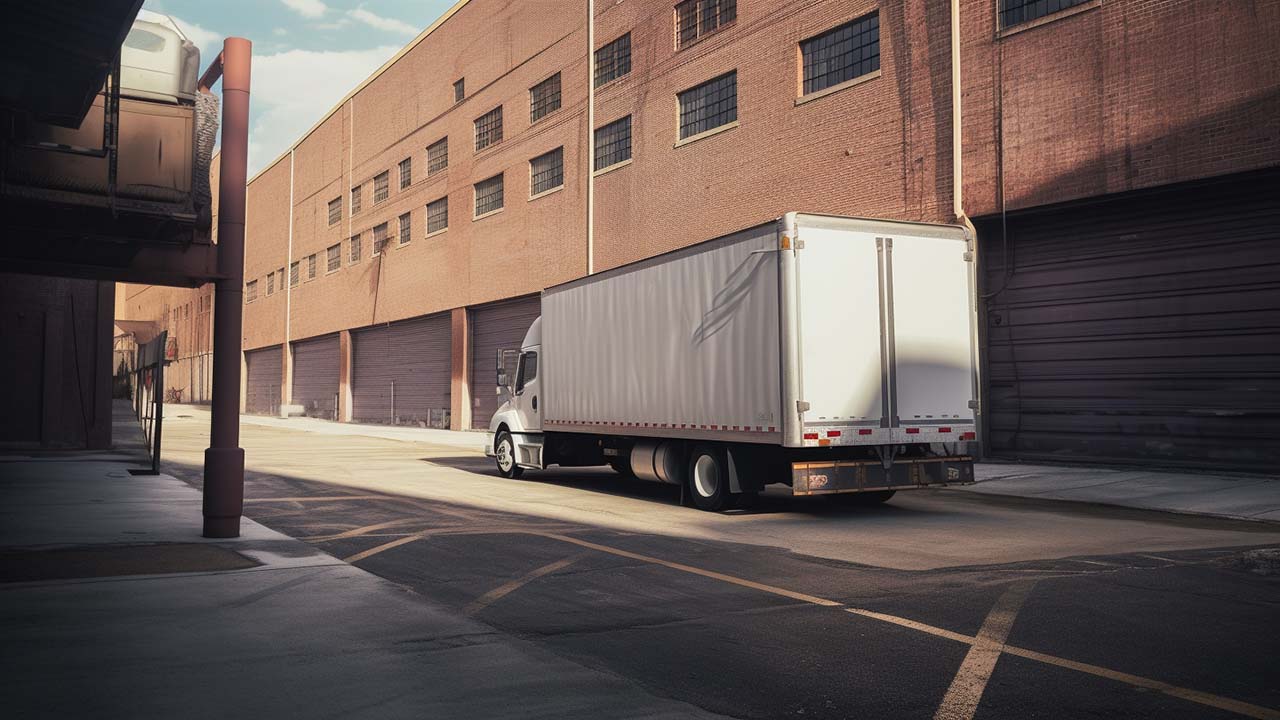 a box truck making a delivery of returned goods to a warehouse