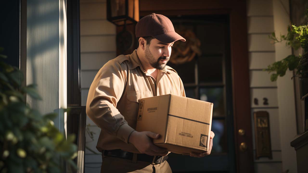 a delivery man handling a package