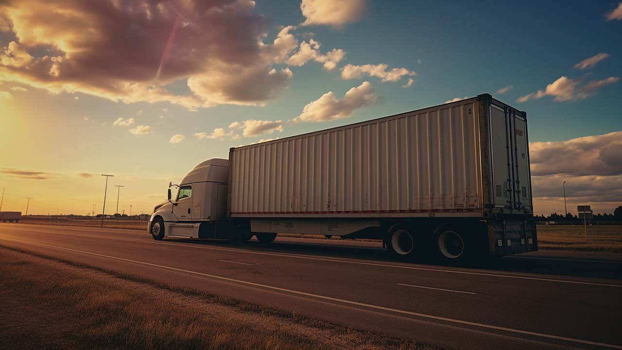 a truck transporting a shipping container