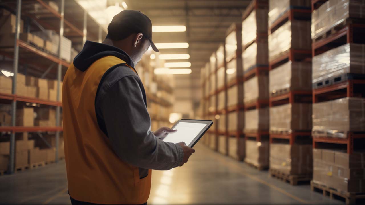 a worker tracking inventory on an ipad