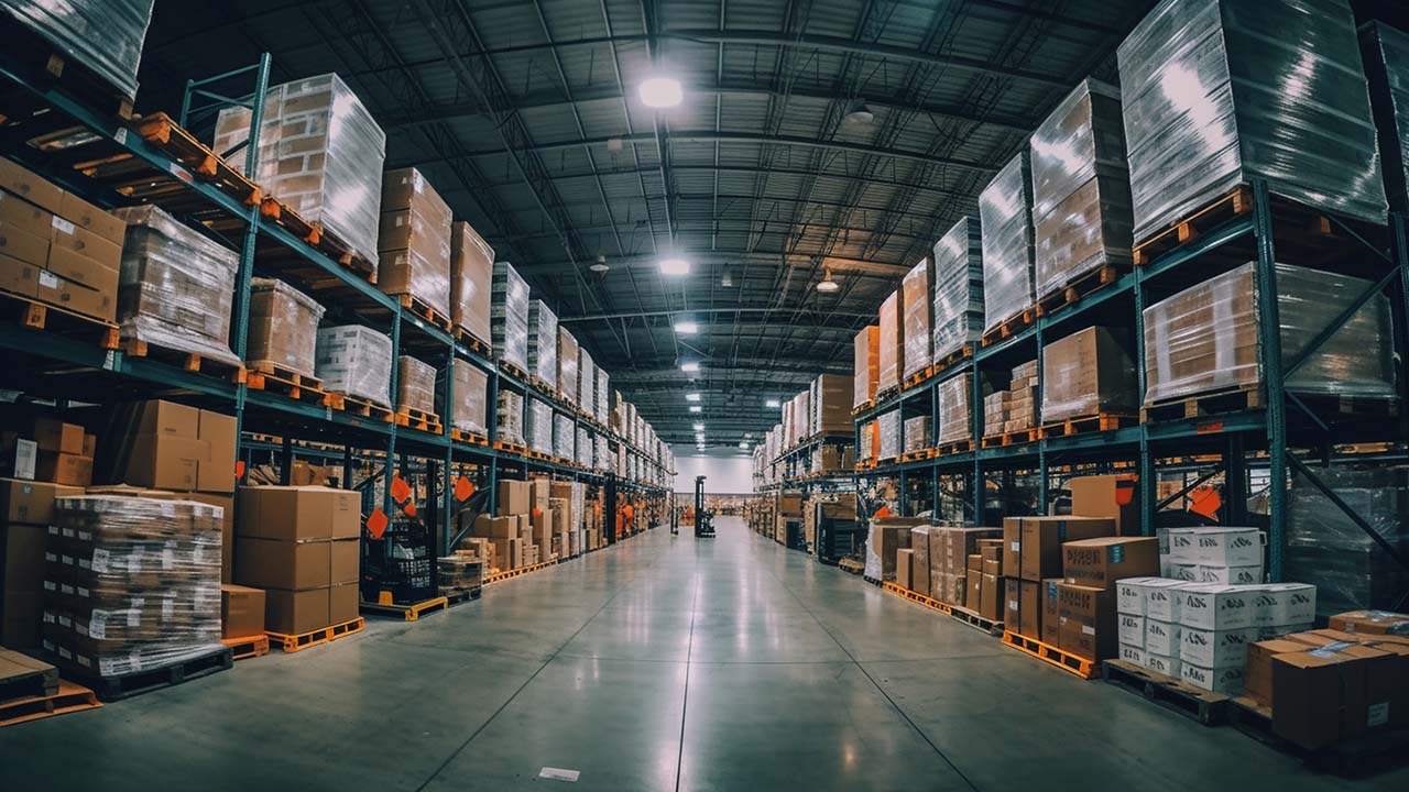 a large warehouse full of stocked goods