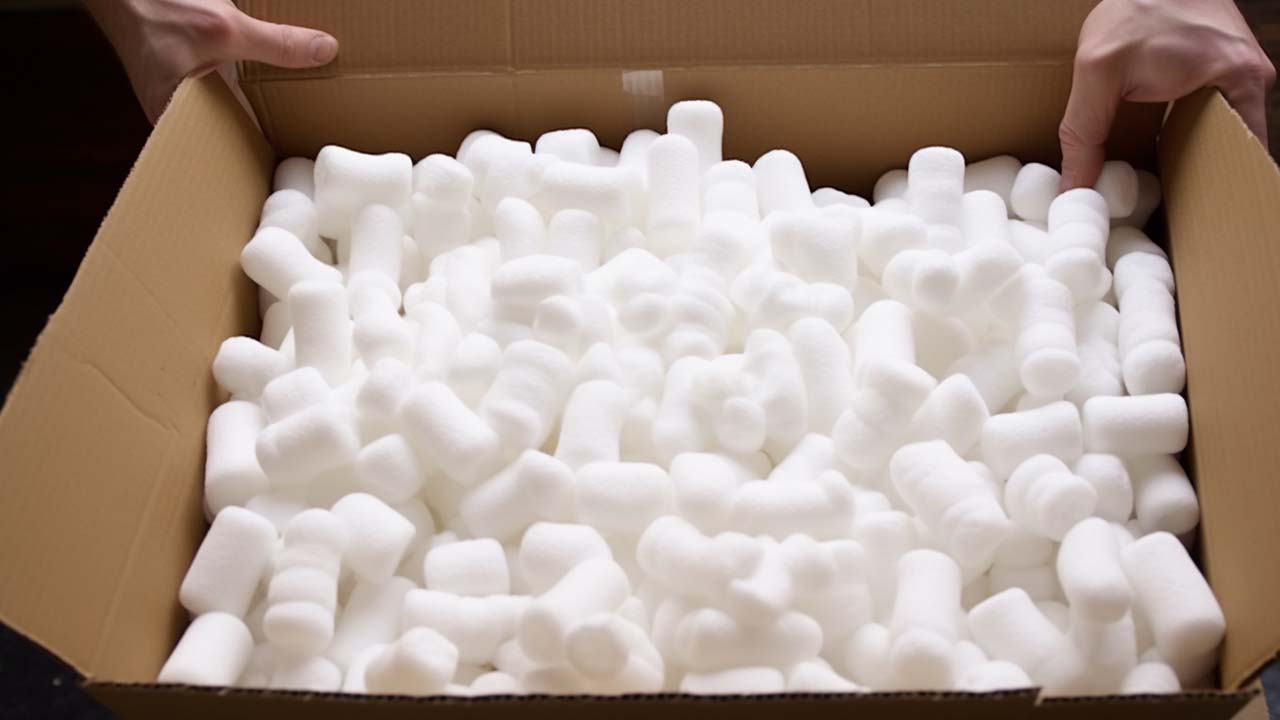 foam peanuts in a box