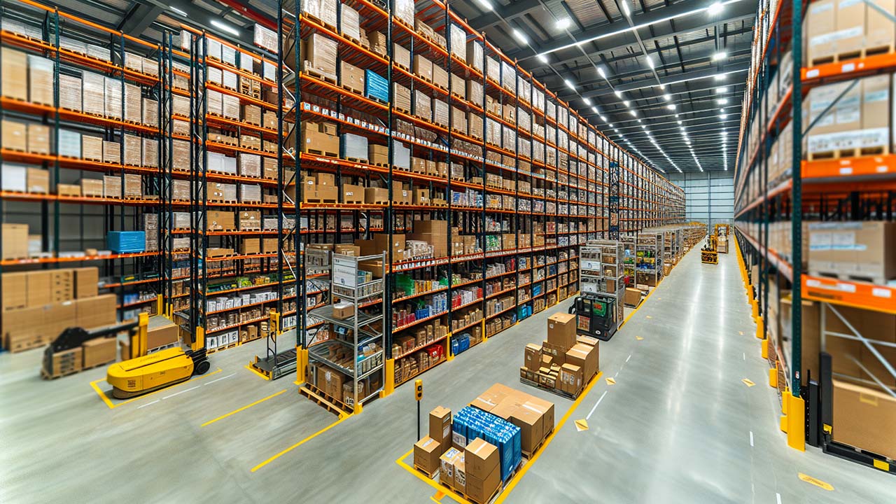 3PL warehouse with goods stacked on shelves