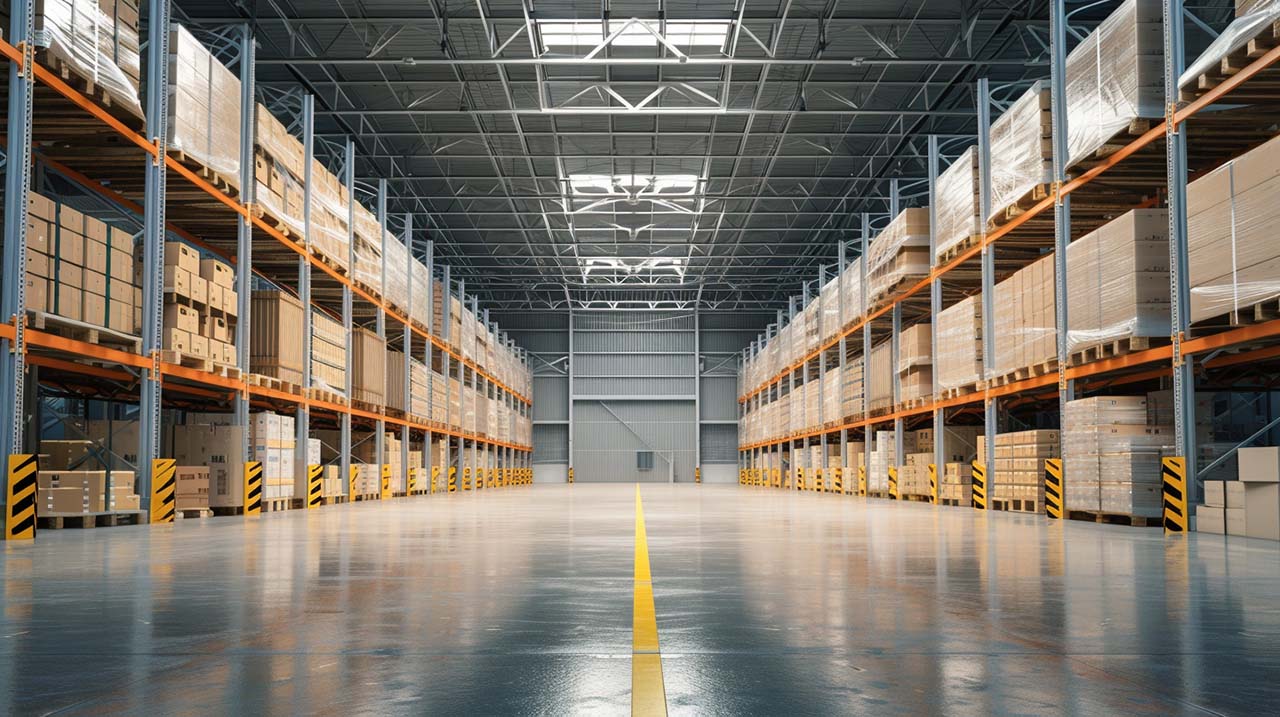 Large modern warehouse with storage area