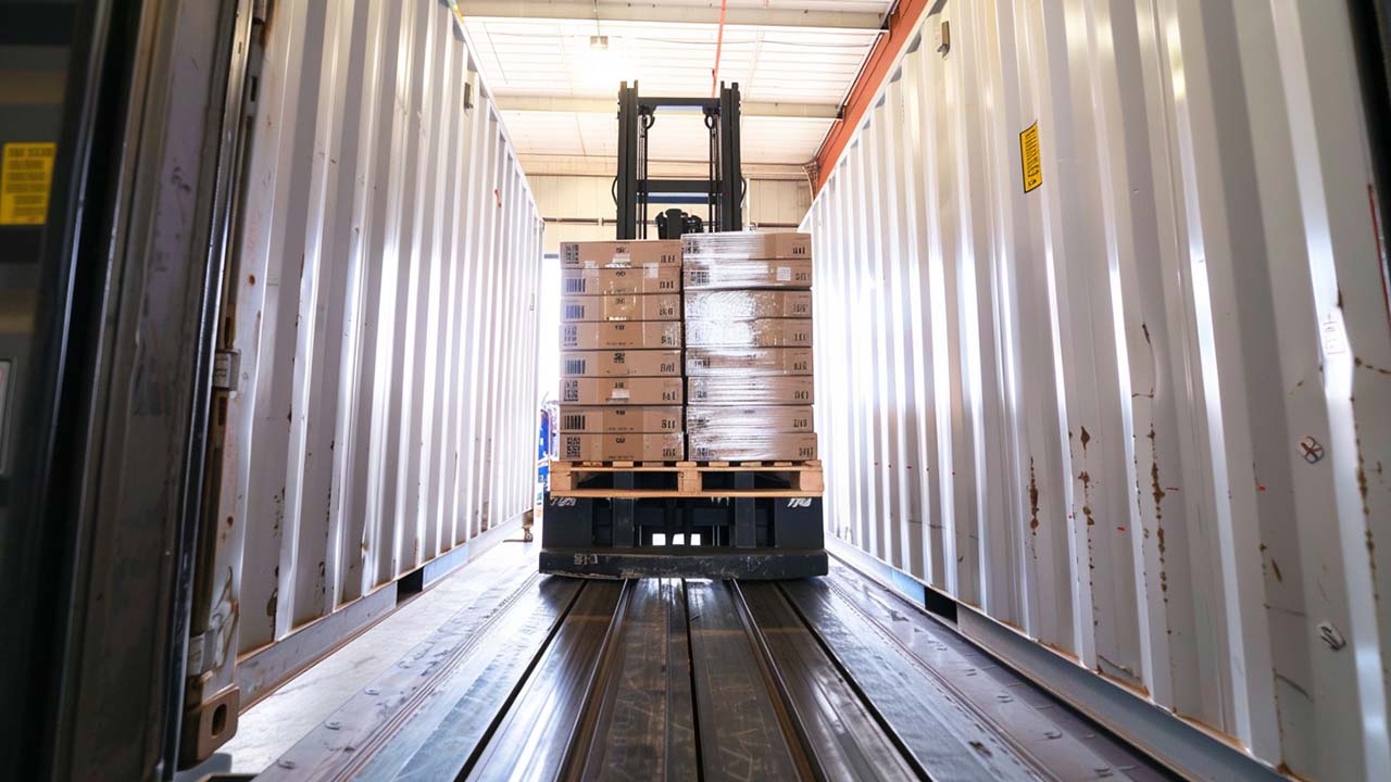 Efficient loading of palletized shipments into shipping containers