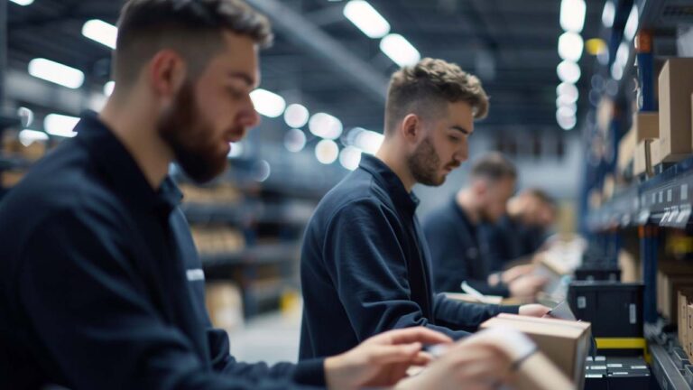 workers in an ecommerce fulfillment warehouse