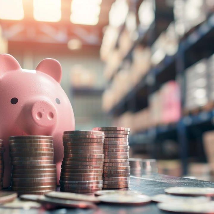 a piggy bank in a warehouse